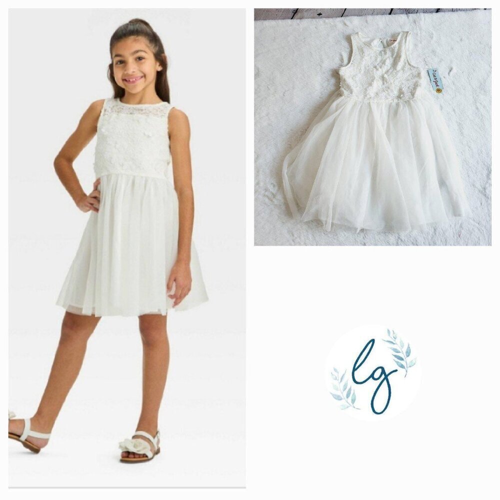 Cat & Jack Girls' Sleeveless Lace Floral Dress 4KIDK-BY - Picture 1 of 4
